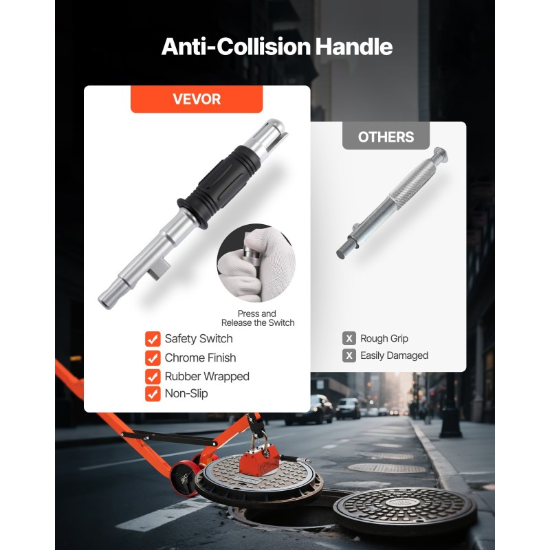 Magneettinen kaivonkannen nostovaunu teräsrunko taittuva N42-neodyymimagneetti 600 kg vetovoima