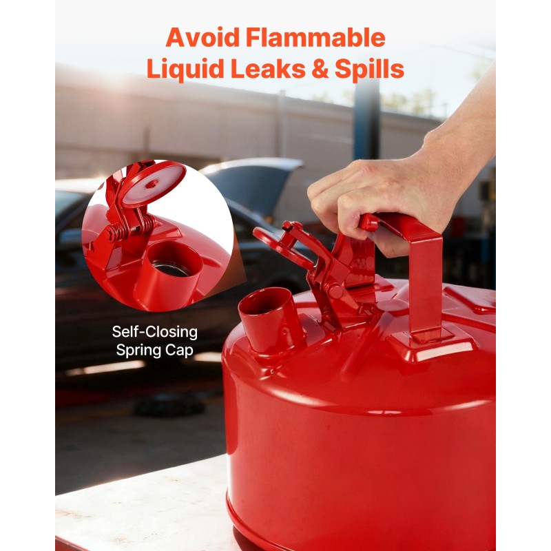 Turvapolttoainekanisteri 9,5 l kylmävalssattu hiiliteräs punainen ruostumaton liekinsammutin