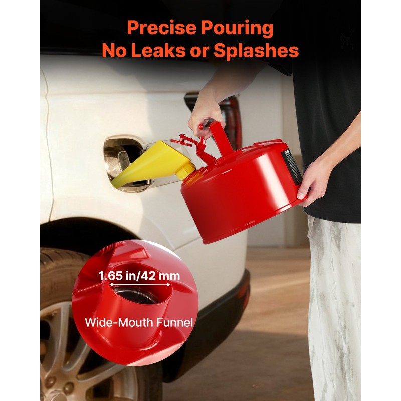 Turvapolttoainekanisteri 9,5 l kylmävalssattu hiiliteräs punainen ruostumaton liekinsammutin