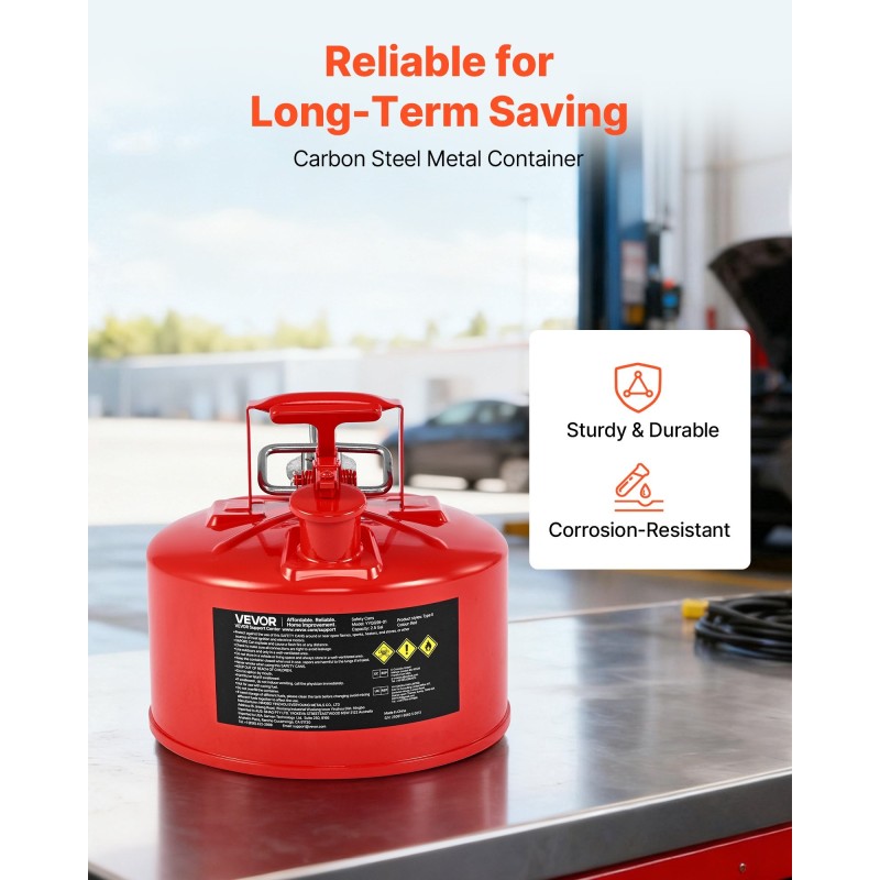 Polttoainekanisteri 9,5 l hiiliteräs tyyppi II punainen itsestään sulkeutuva kansi