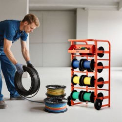 Kaapelikelaateline pulverimaalattu teräsrunko 4 keskimmäistä akselia ja 5–6 sivuakseleita täyskumipyörillä