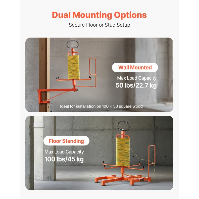 Kaapelikela-annostelija ruostumaton metallirunko lattia ja runkotolppa-asennus sopii 5.31–16.54 tuuman keloille