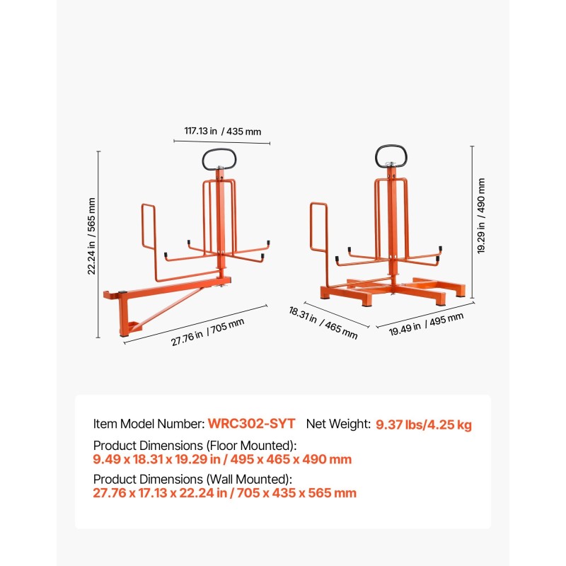 Kaapelikela-annostelija ruostumaton metallirunko lattia ja runkotolppa-asennus sopii 5.31–16.54 tuuman keloille