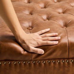 Säilytysrahi 80 cm neliö PU nahkaverhoiltu ruskea puurunko säilytystilalla rullapyörillä