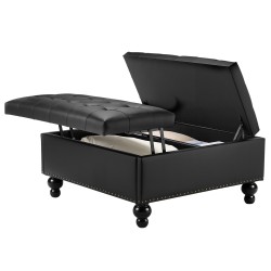 Säilytysrahi neliö 88 cm musta PU-keinonahka sohvapöytä ja lisäistuin