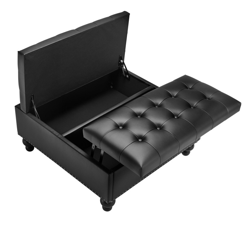 Säilytysrahi neliö 88 cm musta PU-keinonahka sohvapöytä ja lisäistuin