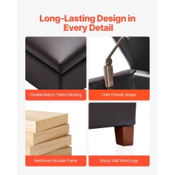 Säilytysrahi neliö 71 cm tummanruskea keinonahkaverhoilu sohvapöytä lisäistuin puujalat