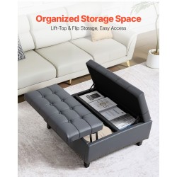 Neliönmuotoinen säilytysrahi 80 cm PU-nahkaverhoilu harmaa säilytystila