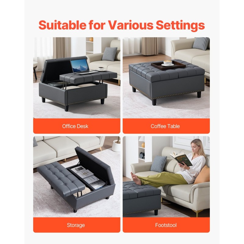 Neliönmuotoinen säilytysrahi 80 cm PU-nahkaverhoilu harmaa säilytystila