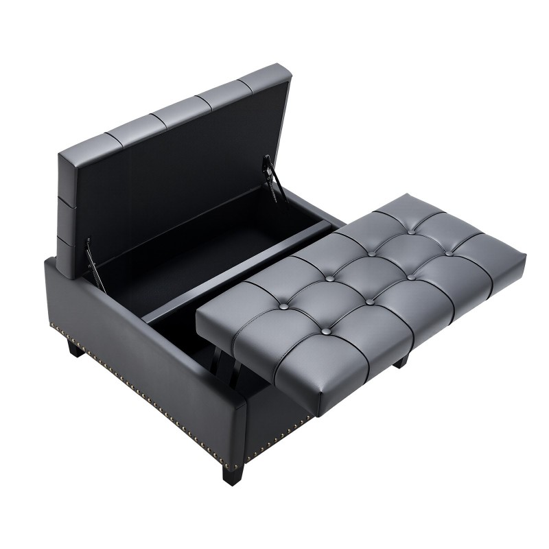 Neliönmuotoinen säilytysrahi 80 cm PU-nahkaverhoilu harmaa säilytystila