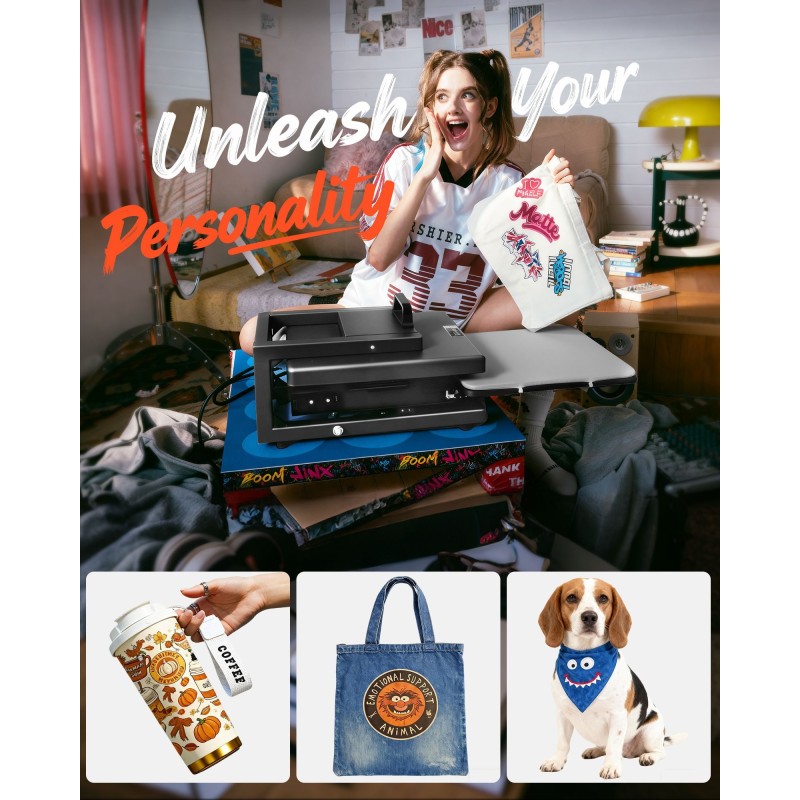 Monitoiminen lämpöpuristin teräs suuri lämmityslevy kahdeksan toimintoa sublimaatioon