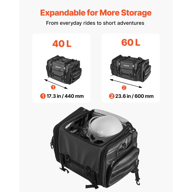 Moottoripyörän takalaukku laajennettava 40–60 litraa polyesteri musta