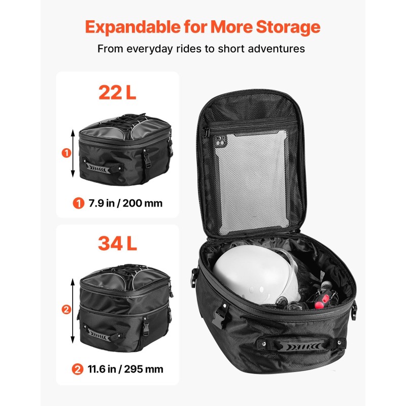 Moottoripyörän takalaukku laajennettava 22–34 l 1680D Oxford-kangas