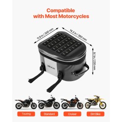 Moottoripyörän takalaukku 28 l 500D PVC verkkokangas vedenpitävällä vetoketjulla säädettävillä soljilla