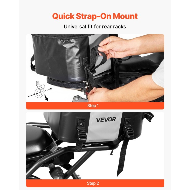 Moottoripyörän takalaukku 28 l 500D PVC verkkokangas vedenpitävällä vetoketjulla säädettävillä soljilla