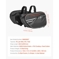 Moottoripyörän sivulaukku 30 L 600D Oxford-kangas PVC-pinnoite vedenpitävä sadesuoja