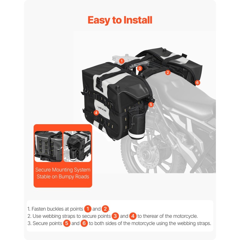 Moottoripyörän sivulaukut 56 L vedenpitävä 500D PVC sopii useimpiin moottoripyörämalleihin
