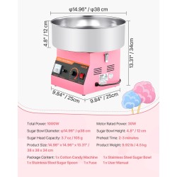 Puuvillakone 1000W ruostumattomasta teräksestä 38 cm kulho vaaleanpunainen kotikäyttöön ja juhliin