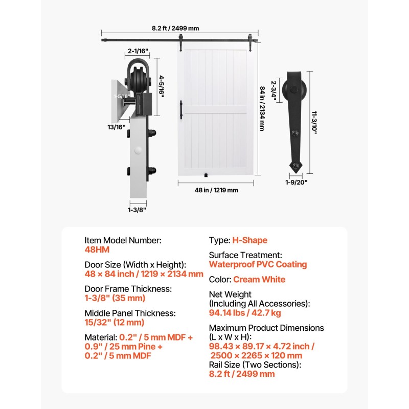 Liukuovi H-mallinen MDF-mänty 1219 x 2134 mm valkoinen vedenpitävä PVC-pinnoite asennussarjalla