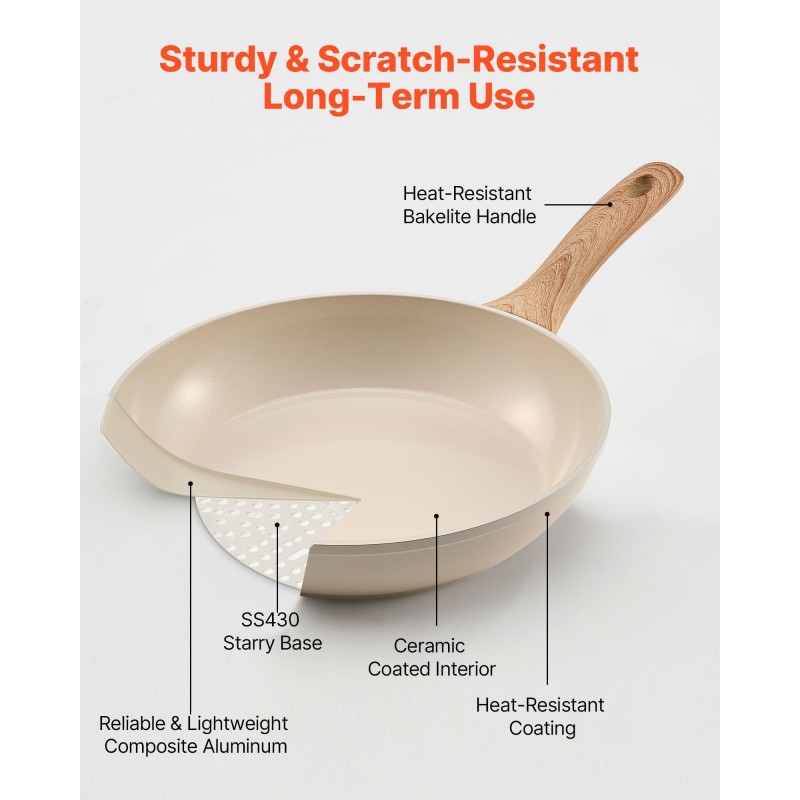 3-osainen alumiininen paistinpannisetti keraamisella pinnoitteella sopii induktio-, kaasu- ja sähköliesille