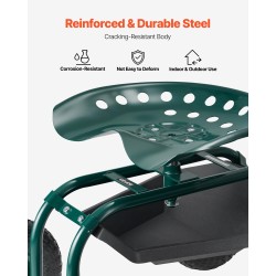 Rullattava puutarhatuoli teräsrunkoinen korkeussäädettävällä pyörivällä istuimella ilmakumirenkailla työkalulokerolla