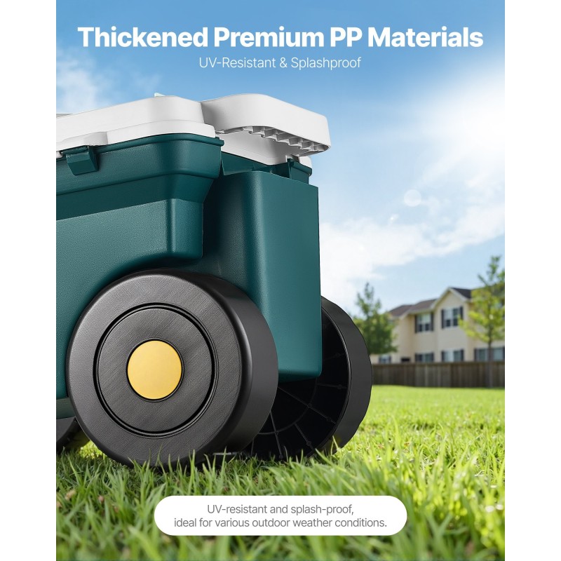 Puutarhavaunu muovinen 360-asteinen istuin ja säilytyslaatikko