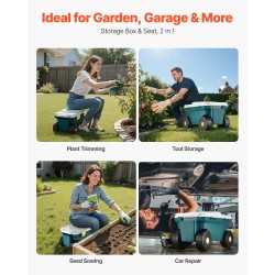 Puutarhavaunu muovinen 360-asteinen istuin ja säilytyslaatikko