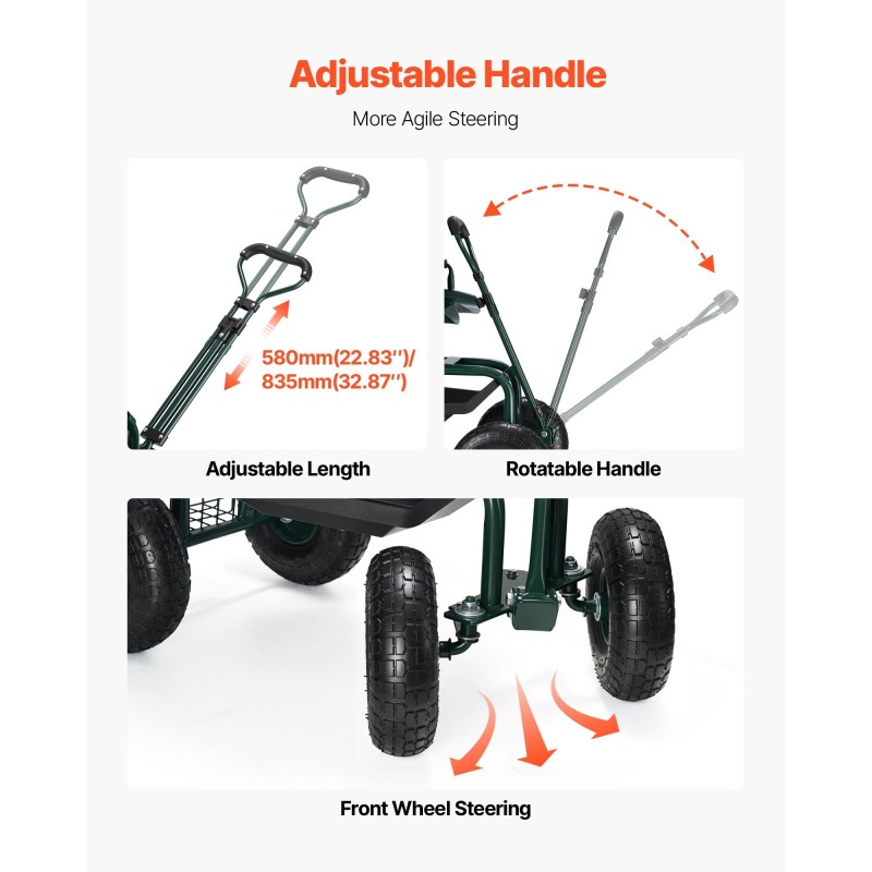 Puutarhatuoli pyörillä teräsrunko korkeussäädettävä kääntyvä pehmustettu istuin