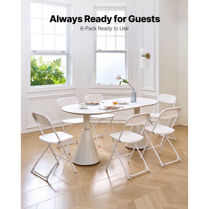 Taittuvat PP-muoviset tuolit 6 kpl metallirunko valkoinen