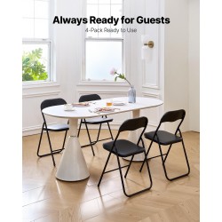 Kokoontaitettavat pehmustetut keinonahkatuolit metallirunkoiset mustat 4 kpl