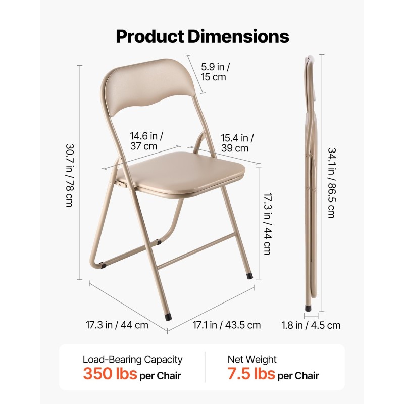 Taitettava pehmustettu metallirunkoinen tuolisetti PVC-nahka 4 kpl khaki 158 kg kantavuus