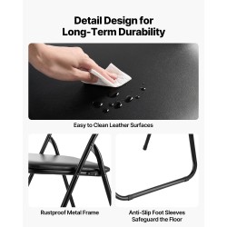 Taitettavat pehmustetut nahkajäljitelmätuolit metallirungolla 6 tuolia musta