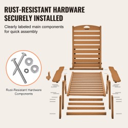 Ulkolepotuoli HDPE-muovinen säädettävä 6 asentoa 183 cm pitkä 181 kg kantavuus