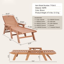 Ulkolepotuoli HDPE-muovinen säädettävä 6 asentoa 183 cm pitkä 181 kg kantavuus