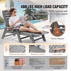 Lepotuoli polyeteenimuovi 1850 mm säänkestävä 6-portainen 181 kg harmaa ulkokäyttöön