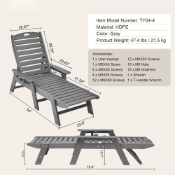 Lepotuoli polyeteenimuovi 1850 mm säänkestävä 6-portainen 181 kg harmaa ulkokäyttöön