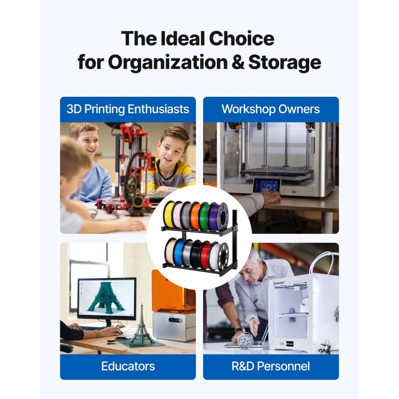 Seinäkiinnitteinen 3D filamenttiteline hiiliteräs jauhemaalattu 2-kerroksinen musta pyörällisillä pidikkeillä