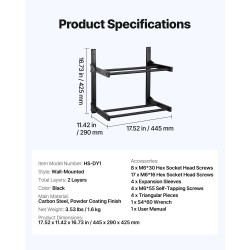 Seinäkiinnitteinen 3D filamenttiteline hiiliteräs jauhemaalattu 2-kerroksinen musta pyörällisillä pidikkeillä