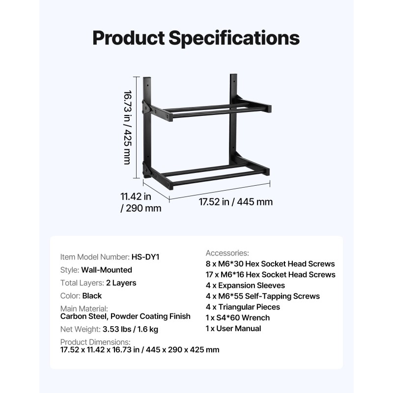 Seinäkiinnitteinen 3D filamenttiteline hiiliteräs jauhemaalattu 2-kerroksinen musta pyörällisillä pidikkeillä