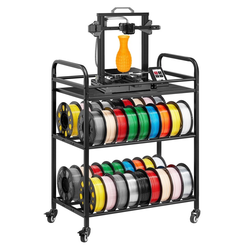 Filamenttihylly hiiliteräsrunko kolmiokerroksinen kaksirivinen siirrettävä pyörillä jarruilla