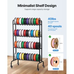 3D-tulostusfilamenttien säilytysteline hiiliteräsrunko MDF-tasot 4 tasoa pyörillä