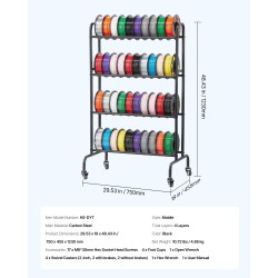 3D-tulostusfilamenttien säilytysteline hiiliteräsrunko MDF-tasot 4 tasoa pyörillä