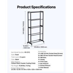 3D-tulostuslankojen säilytyshylly 5-tasoinen hiiliteräs musta H-muotoinen helppo asennus