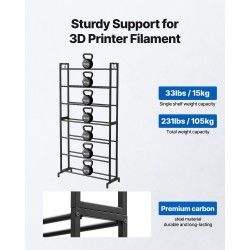 3D-tulostusfilamenttien säilytyshylly 7-tasoinen hiiliteräs musta korkeus 1650 mm