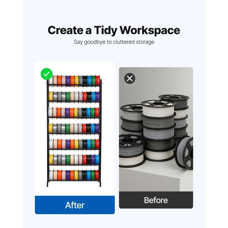 3D-tulostusfilamenttien säilytyshylly 7-tasoinen hiiliteräs musta korkeus 1650 mm