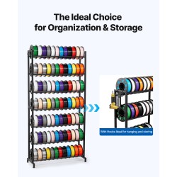 3D-tulostusfilamenttien säilytyshylly 7-tasoinen hiiliteräs musta korkeus 1650 mm