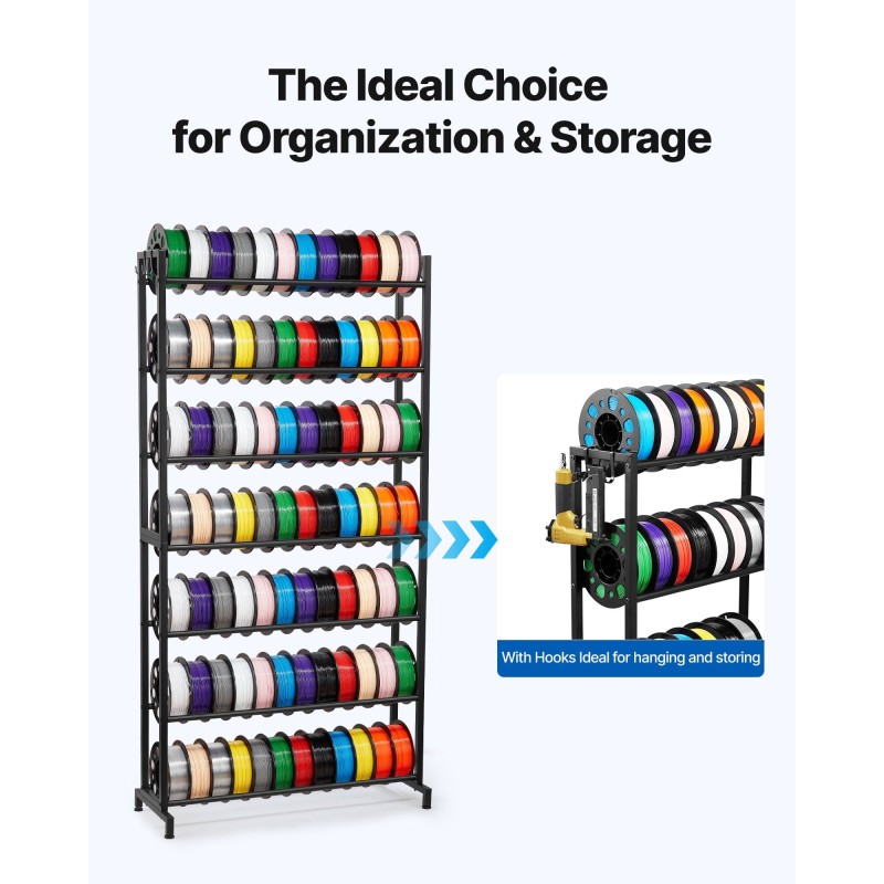 3D-tulostusfilamenttien säilytyshylly 7-tasoinen hiiliteräs musta korkeus 1650 mm