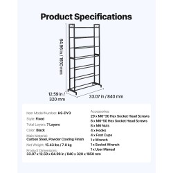 3D-tulostusfilamenttien säilytyshylly 7-tasoinen hiiliteräs musta korkeus 1650 mm
