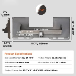 Liukuohjatun kuormaajan kiinnityslevy 1/4-tuuman paksu luokan 50 teräs 2,28-tuumaisella vastaanottimella