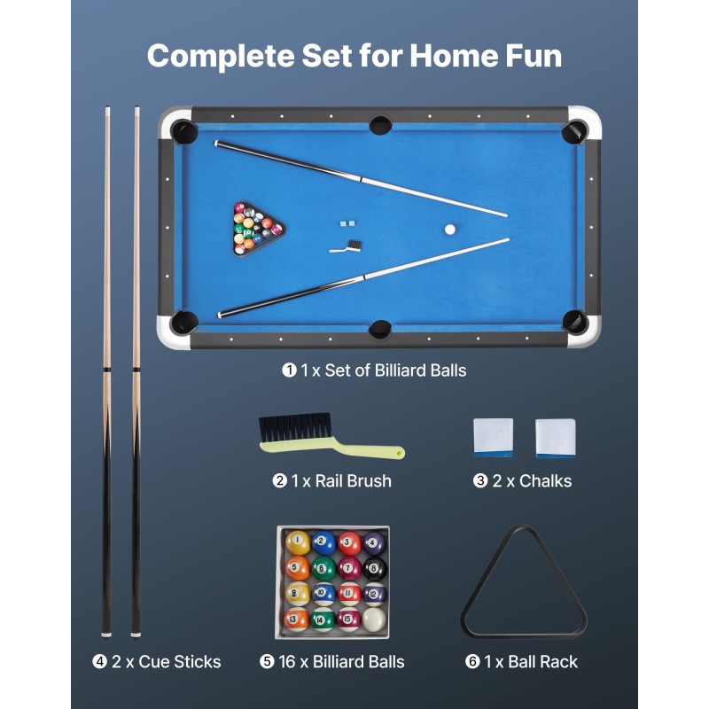 Biljardipöytä 213 cm MDF-runko PVC-viimeistely säädettävät jalat pelisetti mukana